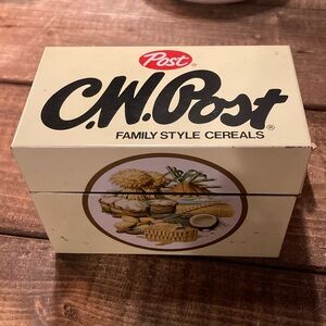 Vintage CW Post Cereal Recipe Tin Box